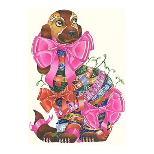 Dog with Ribbons Greeting Card by Daniel Mackie - 7 x 5 inches with envelope