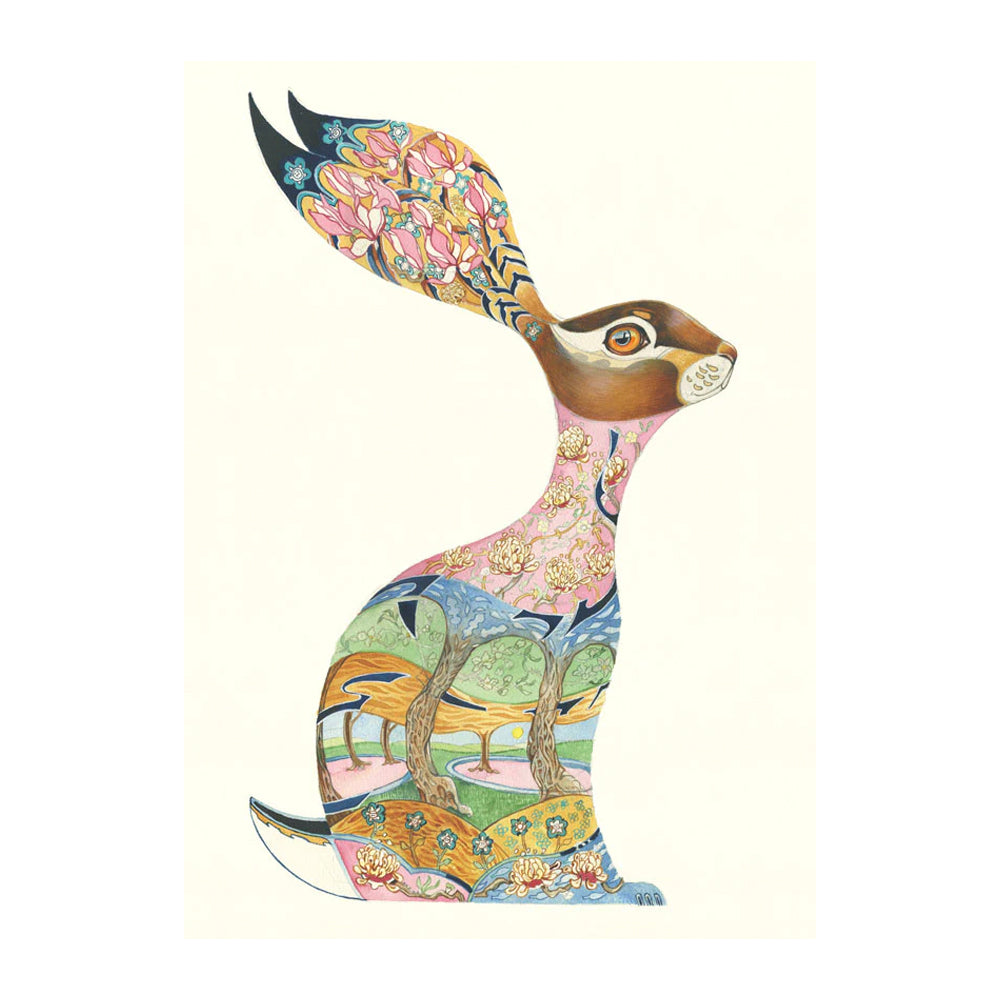 Pink Hare Greeting Card by Daniel Mackie - 7 x 5 inches with envelope