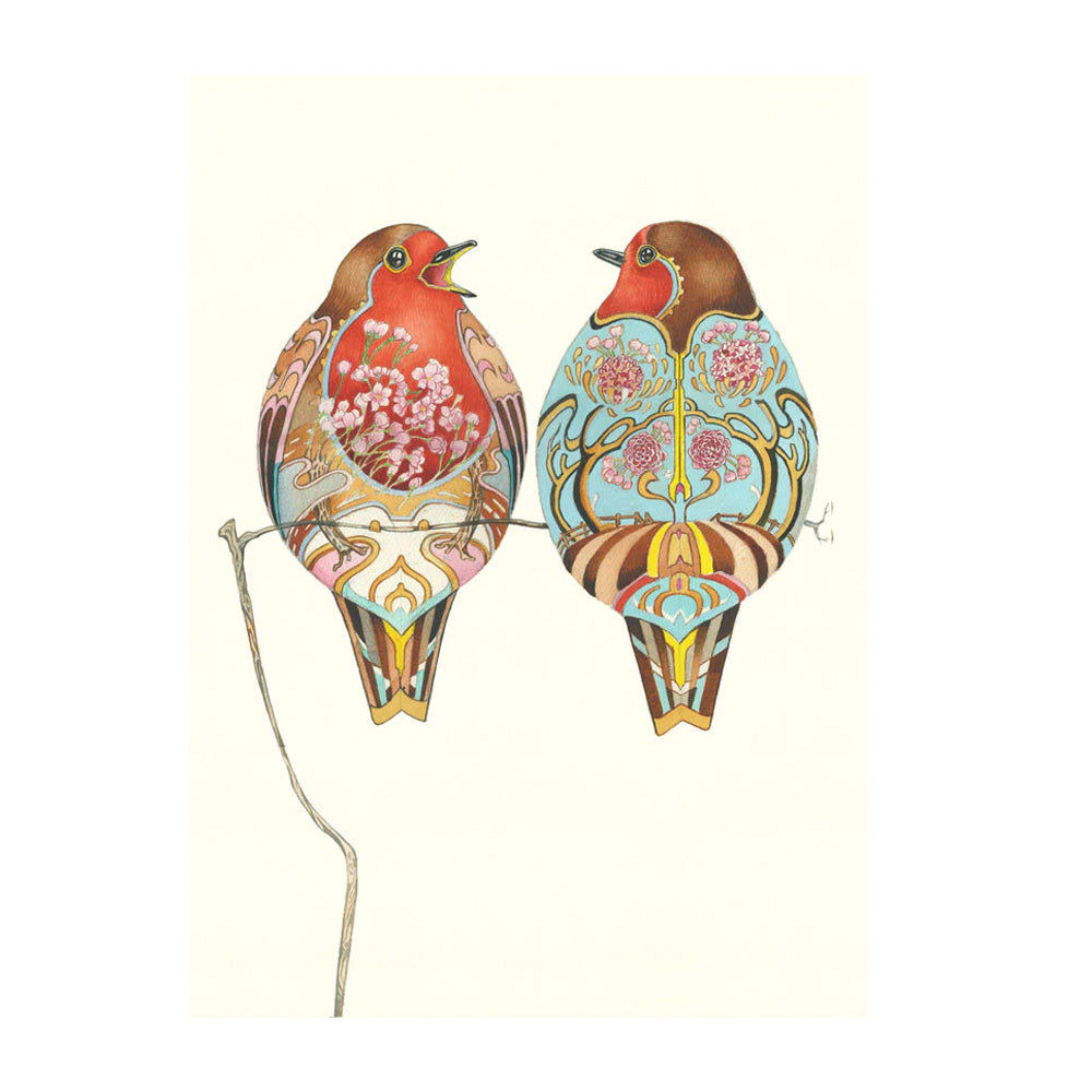 Two Robins Greeting Card by Daniel Mackie - 7 x 5 inches with envelope