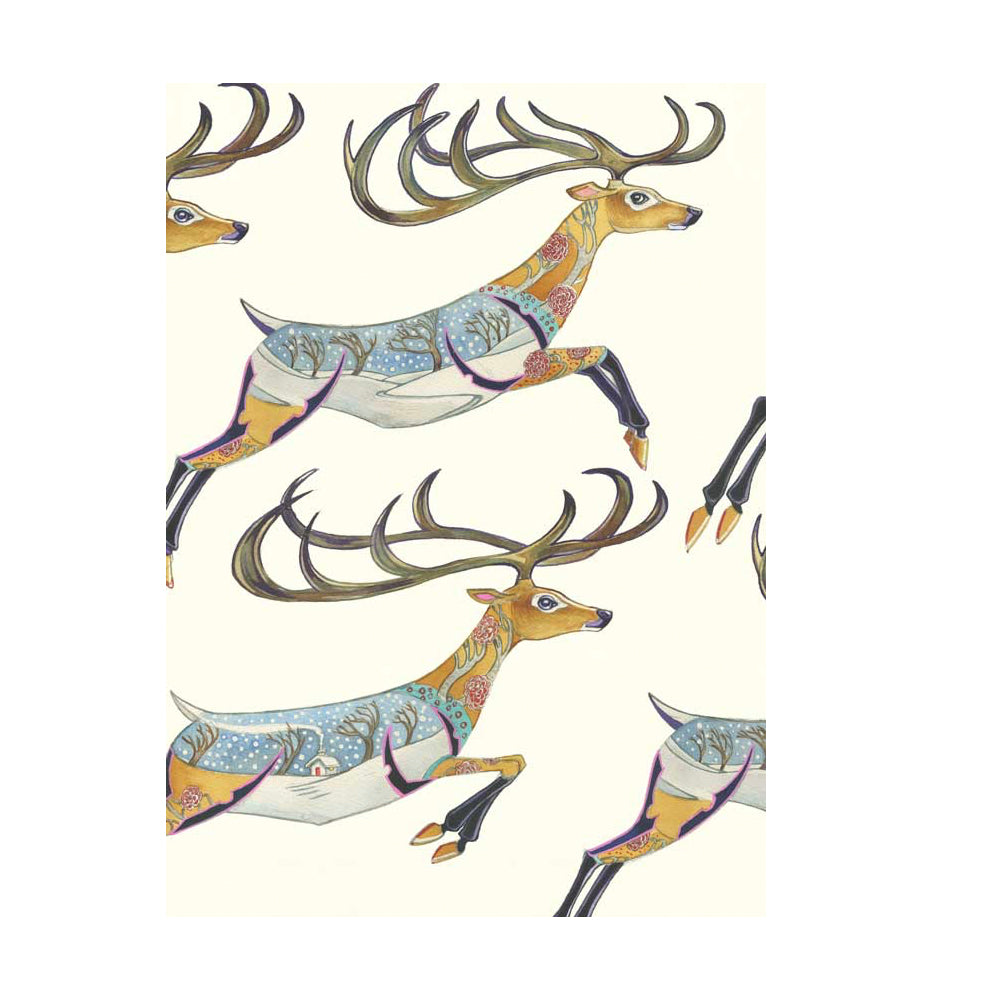 Leaping Reindeer Greeting Card by Daniel Mackie - 7 x 5 inches with envelope