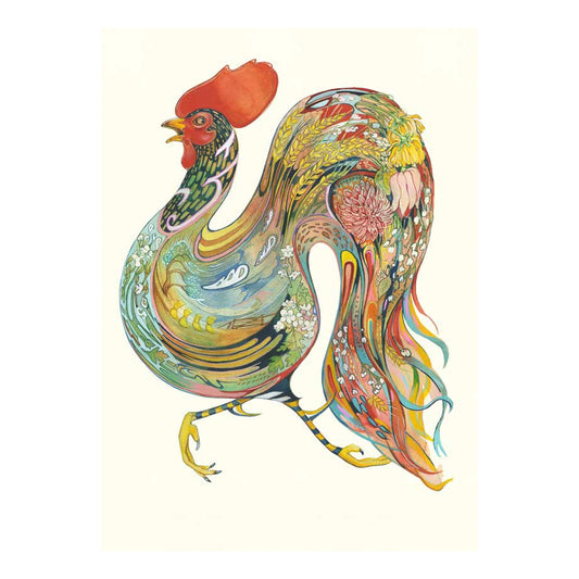 Rooster Running Greeting Card by Daniel Mackie - 7 x 5 inches with envelope