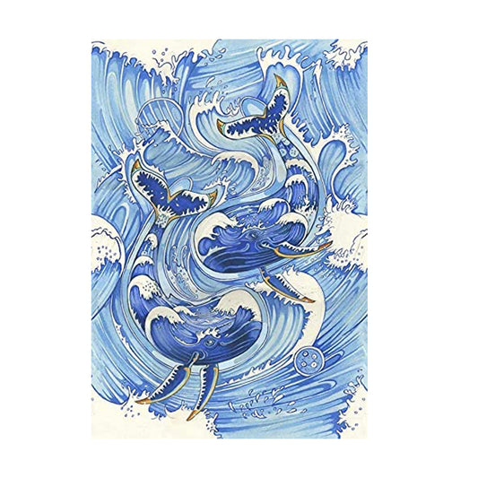 Whales Repeat Pattern Greeting Card by Daniel Mackie - 7 x 5 inches with envelope