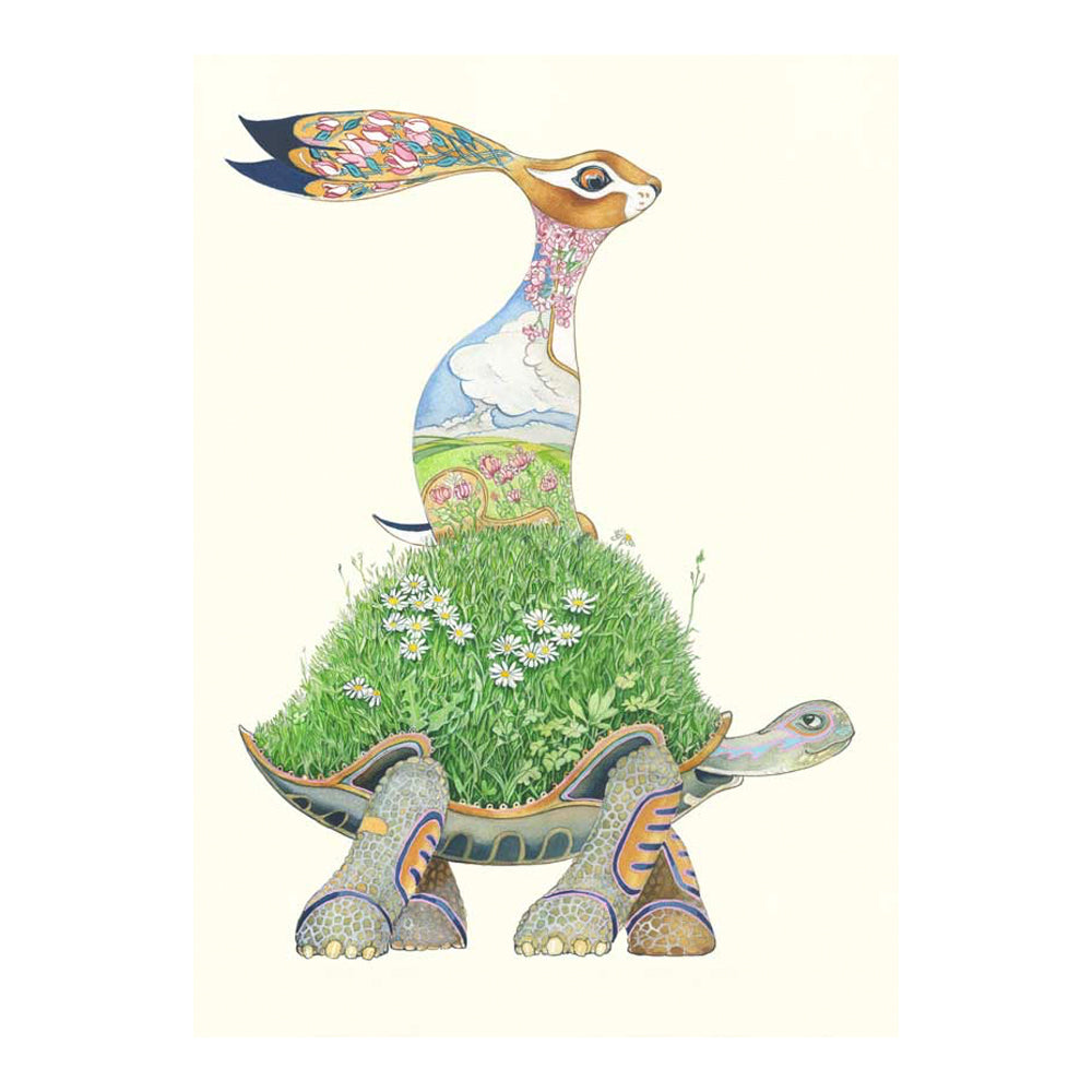 The Tortoise and the Hare Greeting Card by Daniel Mackie - 7 x 5 inches with envelope