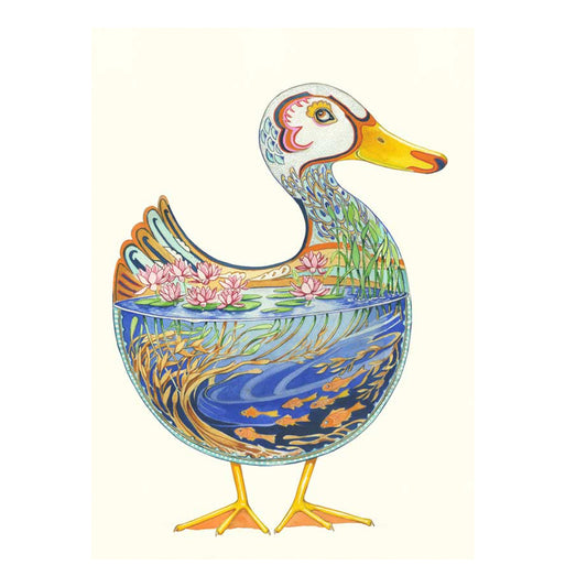 Duck in a Pond Greeting Card by Daniel Mackie - 7 x 5 inches with envelope