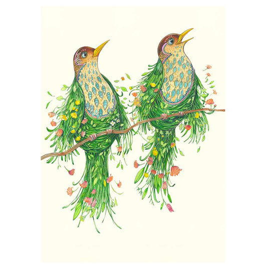 Two Scruffy Thrushes Greeting Card by Daniel Mackie - 7 x 5 inches with envelope