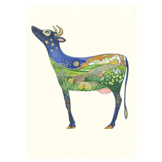 Cow Looking at the Moon Card by Daniel Mackie - 7 x 5 inches with envelope