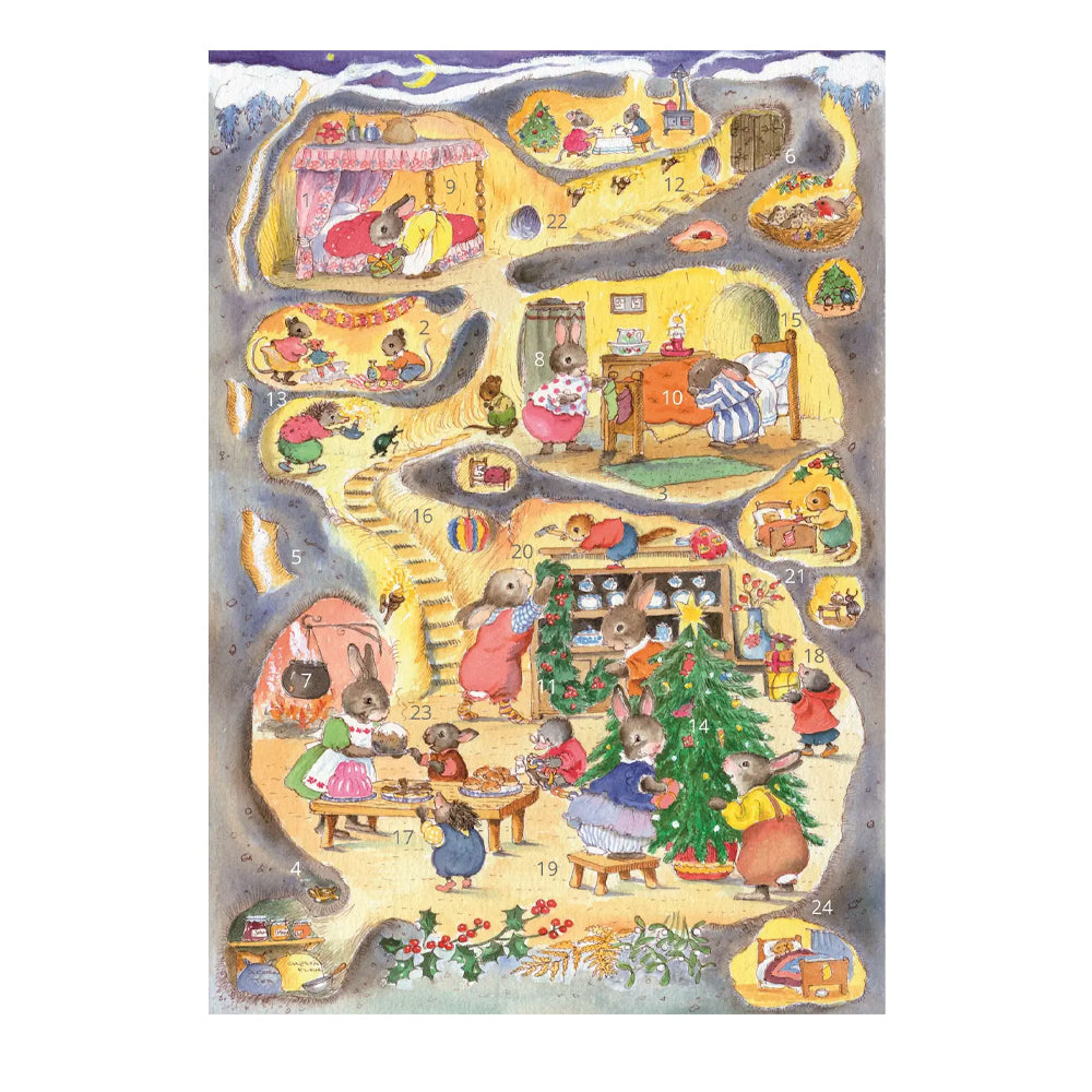 Rabbit Warren Porch Fairies Whimsical Animals Advent Calendar Card A5 + env