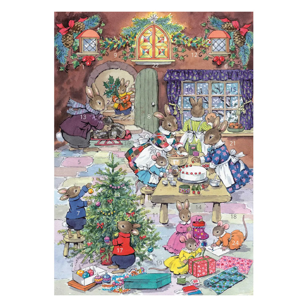 Christmas Eve Rabbit Family Porch Fairies Whimsical Animals Advent Calendar Card A5 + env