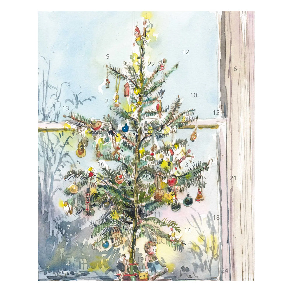 Claire Fletcher Twilight Christmas Tree Porch Fairies Whimsical Animals Advent Calendar Card A5 + env
