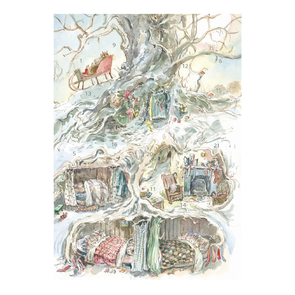 Claire Fletcher Rabbit Father Christmas Porch Fairies Whimsical Animals Advent Calendar Card A5 + env