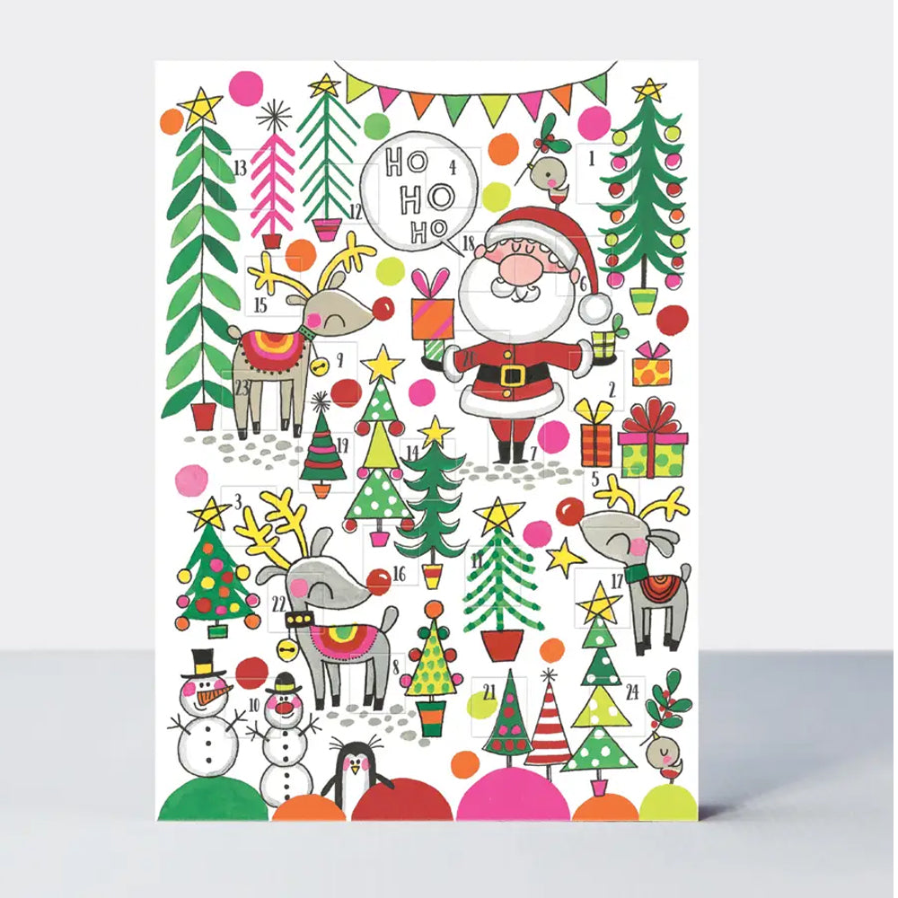 Santa, Reindeer & Trees Rachel Ellen Advent Card 178 x 126 mm + env