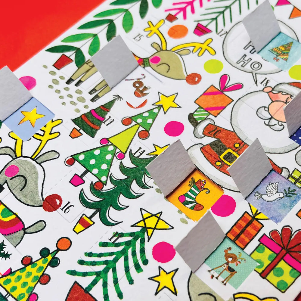 Santa, Reindeer & Trees Rachel Ellen Advent Card 178 x 126 mm + env