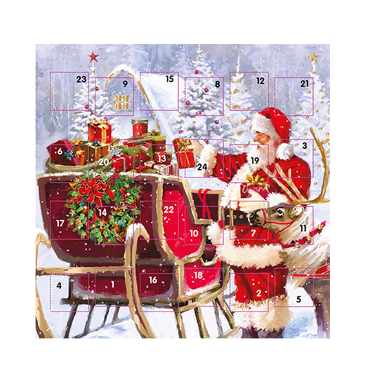 Father Christmas Santa and Presents Advent card 159 x 159 mm white envelope