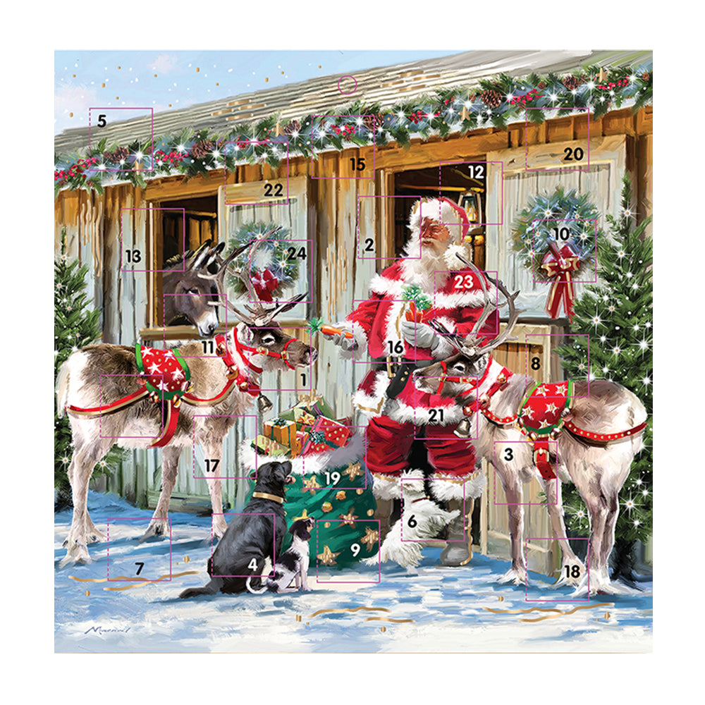 Father Christmas and Reindeer Santa and Stables Ling Advent Calendar 230 x 230 mm with white envelope