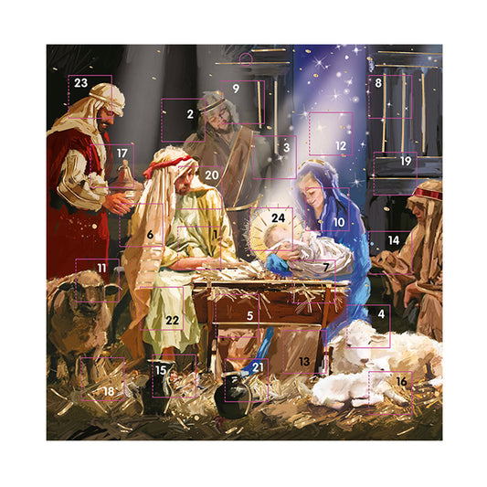 Christ Nativity Scene Ling Advent Calendar 230 x 230 mm with white envelope