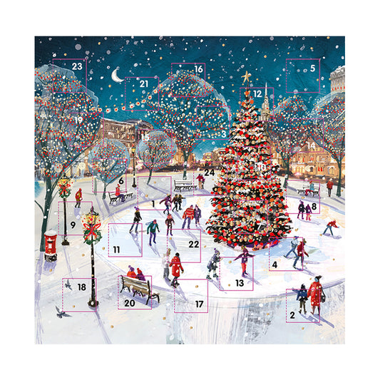 Tree and Skating in the Snow Advent Calendar 230 x 230 mm with white envelope