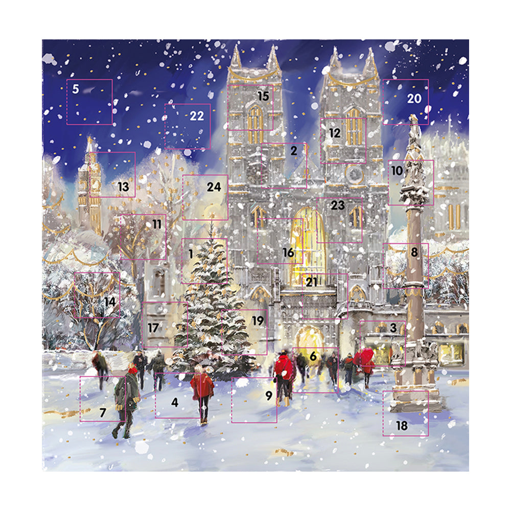 Winter Westminster Abbey Church Ling Advent Calendar 230 x 230 mm with white envelope