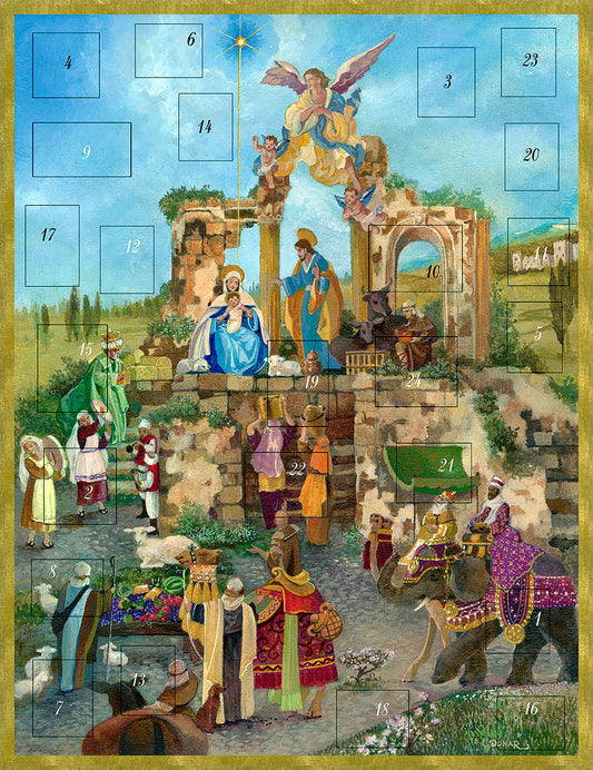 Creche Scene by Robert Dohar Caspari Advent Calendar 32.5 x 42.5