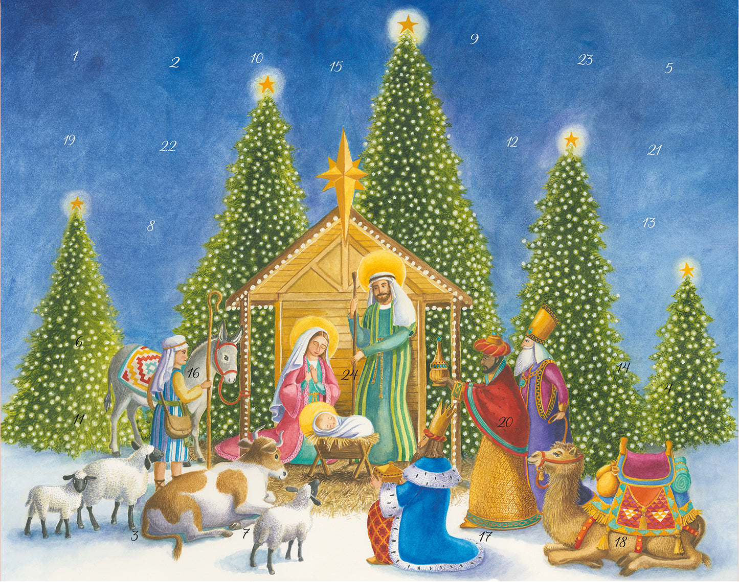 Nativity - 3 D applique and gold foil Caspari Advent Calendar 33.5 x 26 cm