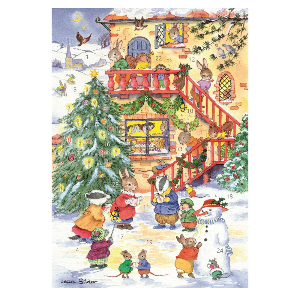 Christmas Carols Porch Fairies Whimsical Animals Advent Calendar Card A5 + env
