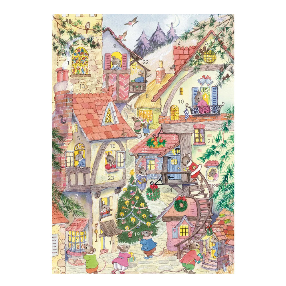 Christmas Town Porch Fairies Whimsical Animals Advent Calendar Card A5 + env
