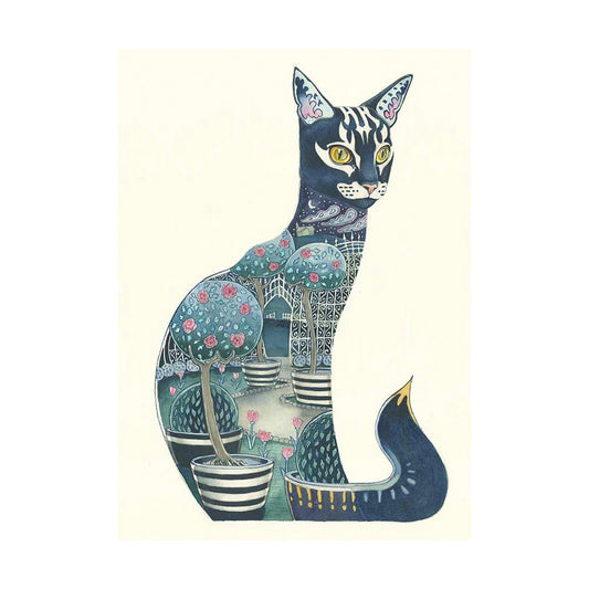 Cat at Night Greeting Card by Daniel Mackie - 7 x 5 inches with envelope