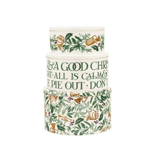 Emma Bridgewater Bring in the Green Christmas Tins Set of 3 Round Cake Tins 250 (d) x 145mm 225 (d) x 120mm 195 (d) x 95mm