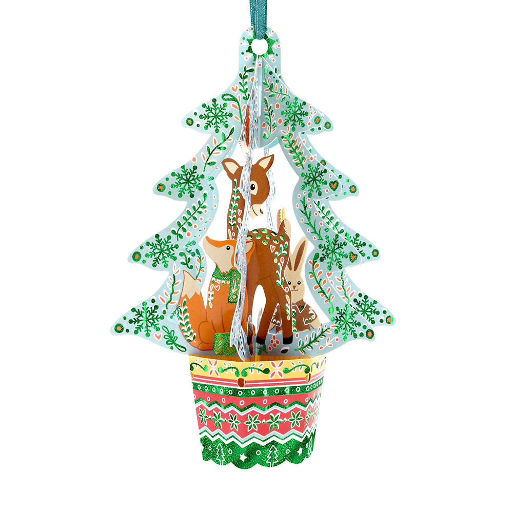 Woodland Animals Tree 11 x 15 x 4cm - Baubles 3D Pop Up Christmas Card Ornament Santoro