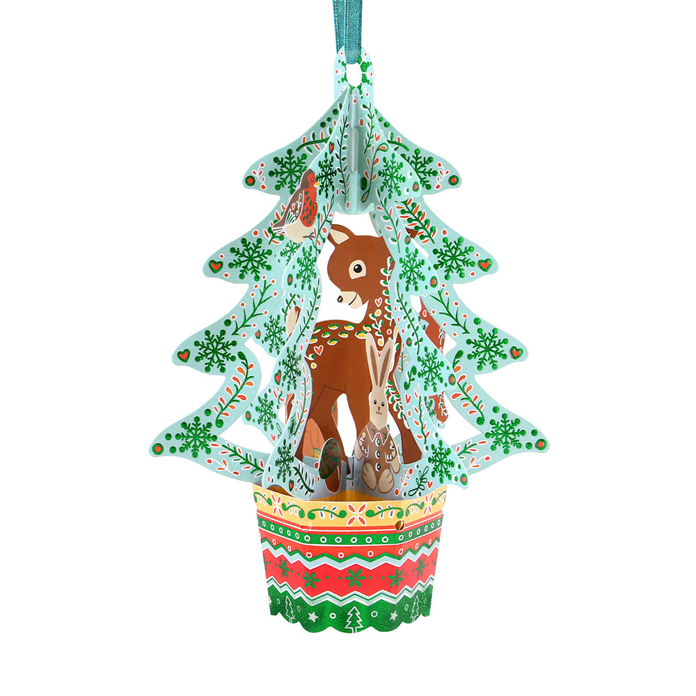 Woodland Animals Tree 11 x 15 x 4cm - Baubles 3D Pop Up Christmas Card Ornament Santoro