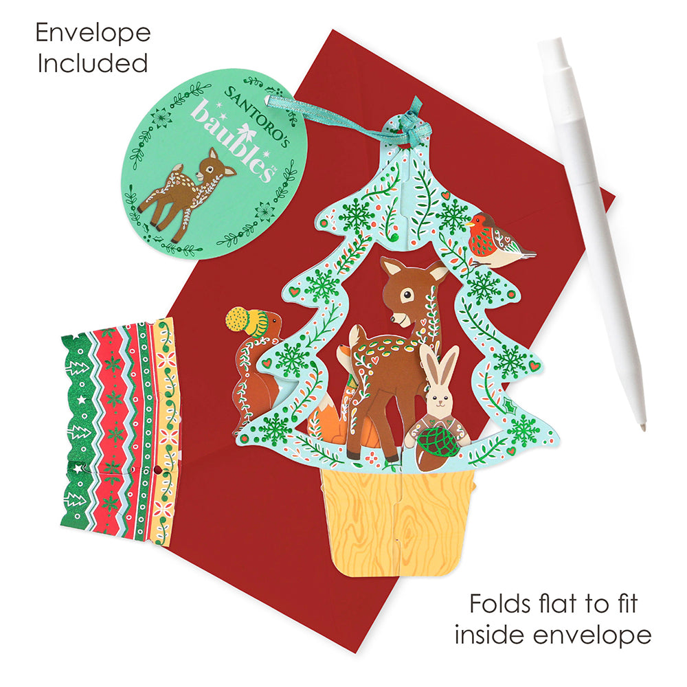 Woodland Animals Tree 11 x 15 x 4cm - Baubles 3D Pop Up Christmas Card Ornament Santoro