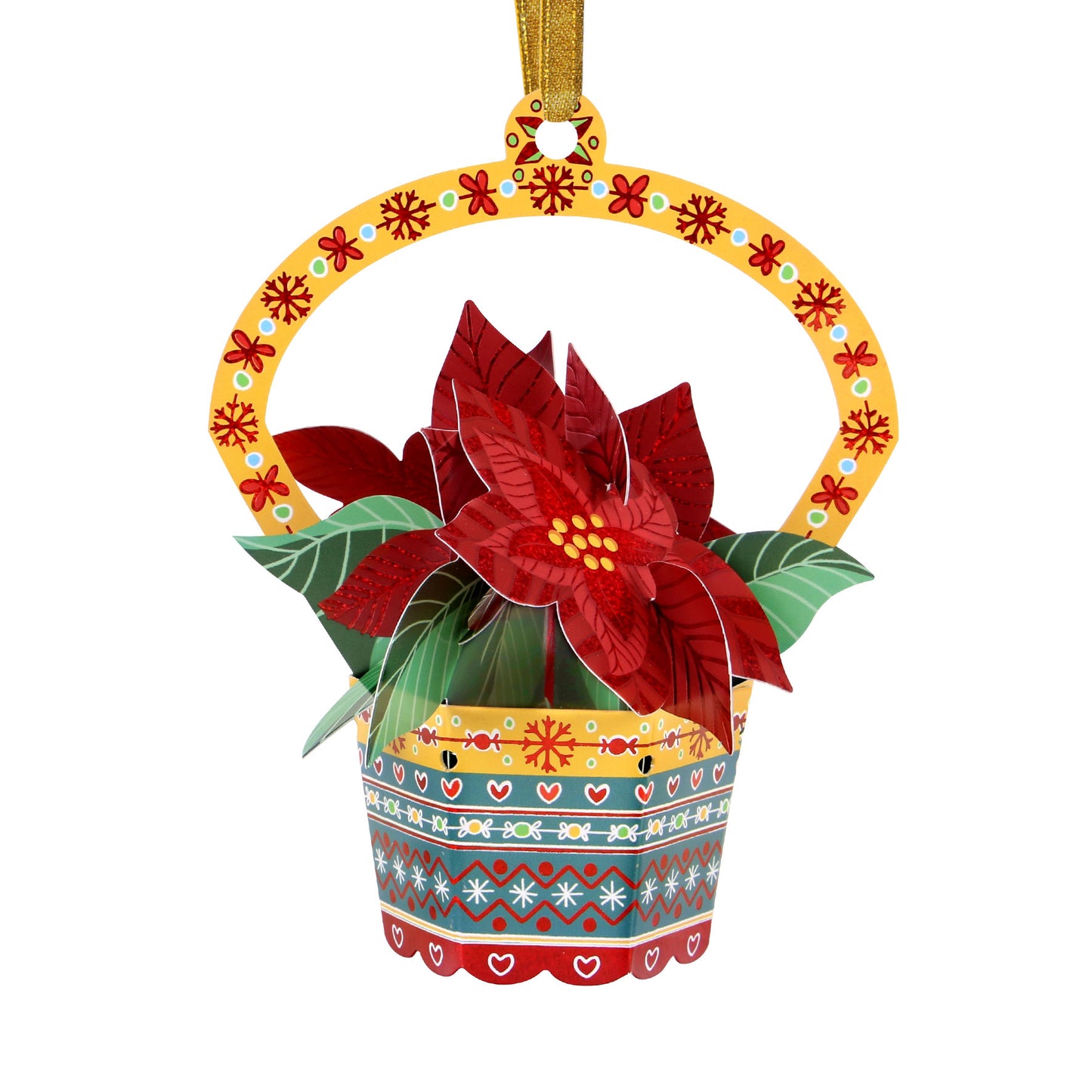 Poinsettia 12 x 15 x 4cm  - Baubles 3D Pop Up Christmas Card Ornament Santoro