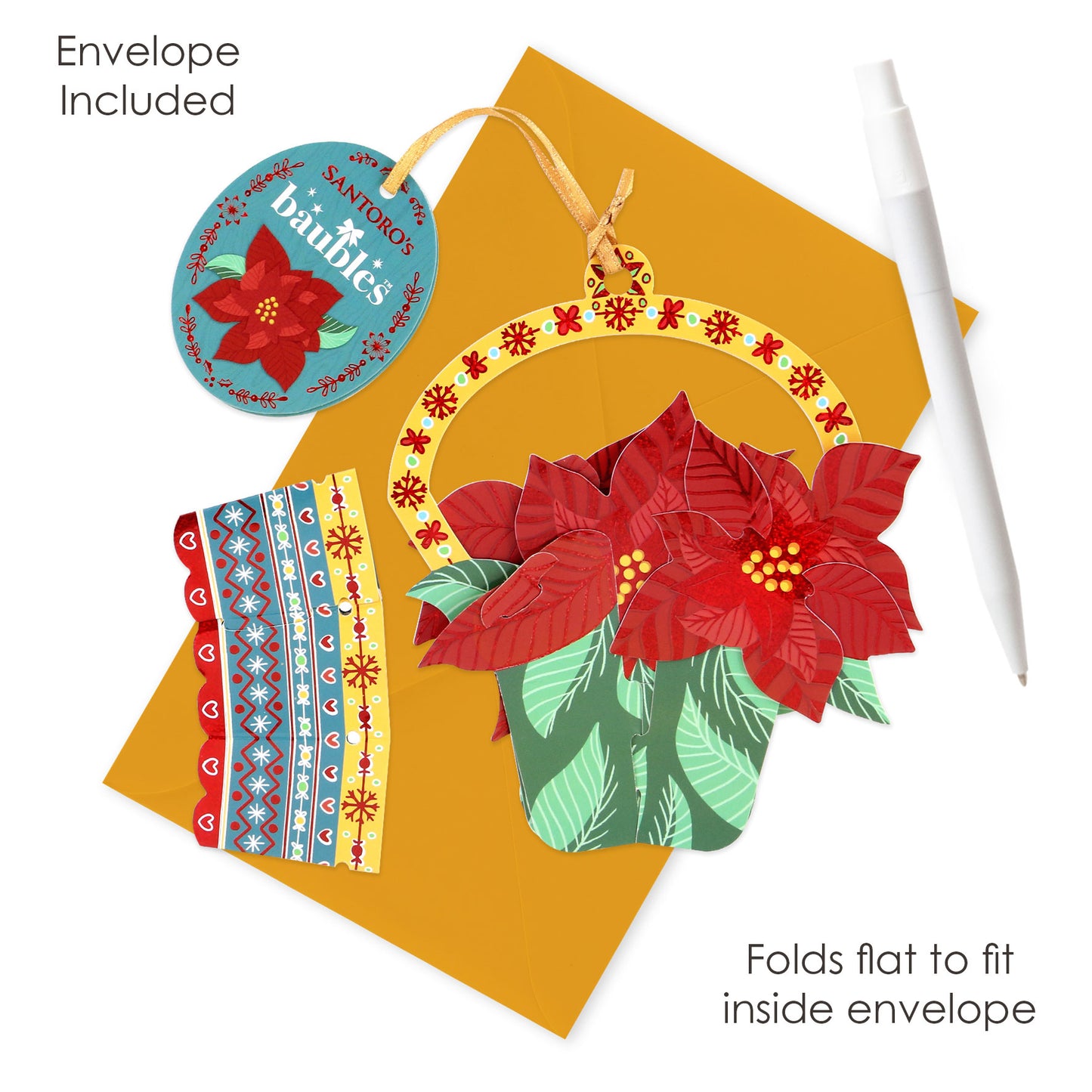 Poinsettia 12 x 15 x 4cm  - Baubles 3D Pop Up Christmas Card Ornament Santoro