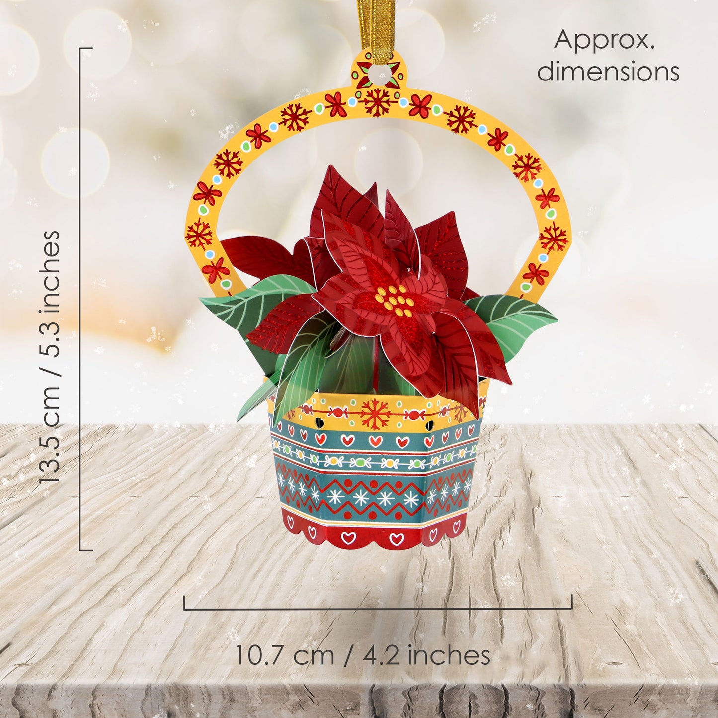 Poinsettia 12 x 15 x 4cm  - Baubles 3D Pop Up Christmas Card Ornament Santoro