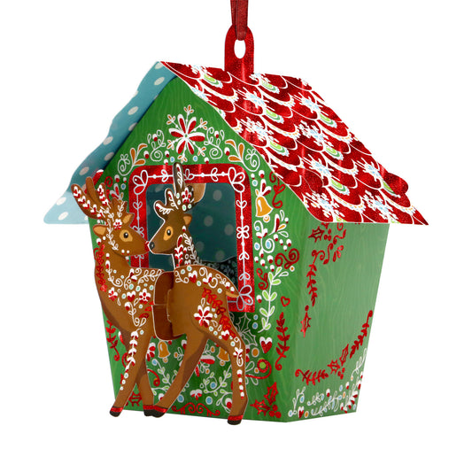 Reindeer Stable 14 x 15 x 4cm - Baubles 3D Pop Up Christmas Card Ornament Santoro