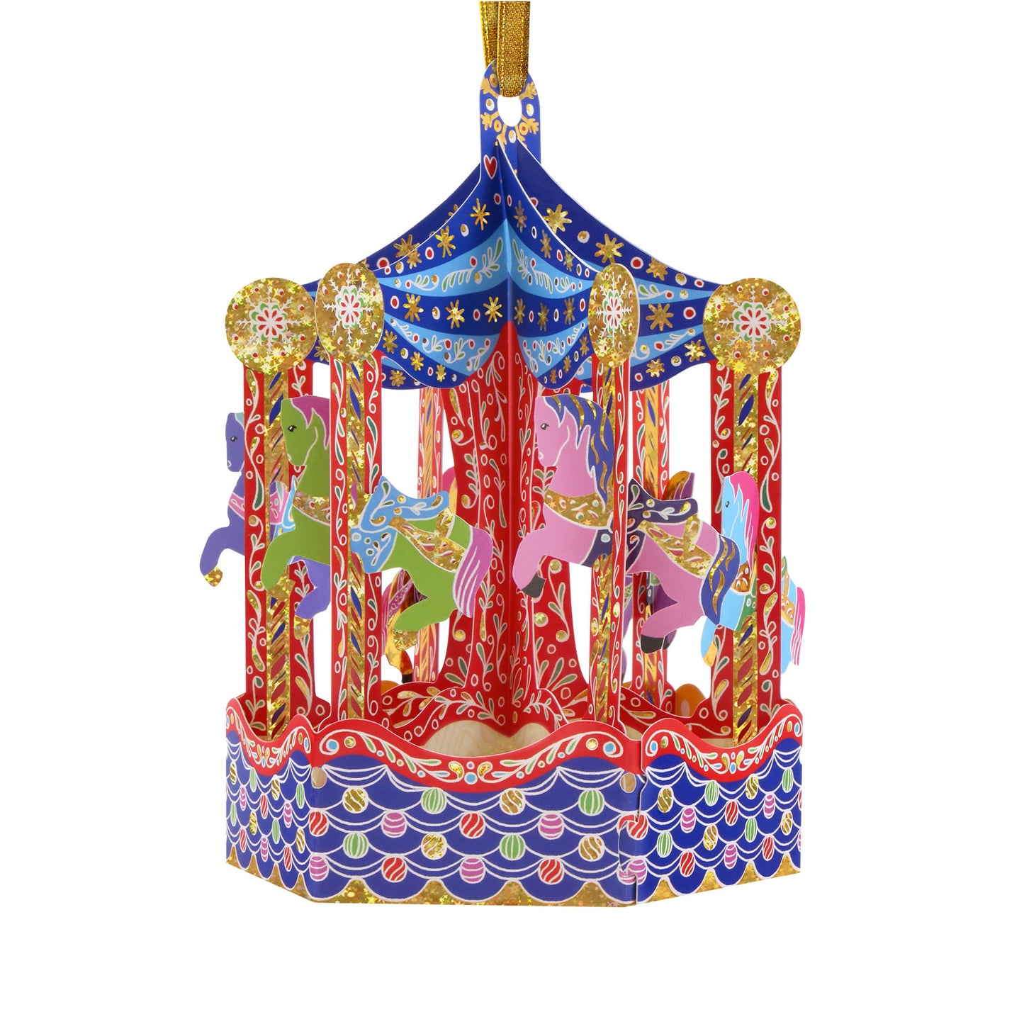 Carousel 16 x 15 x 4cm - Baubles 3D Pop Up Christmas Card Ornament Santoro