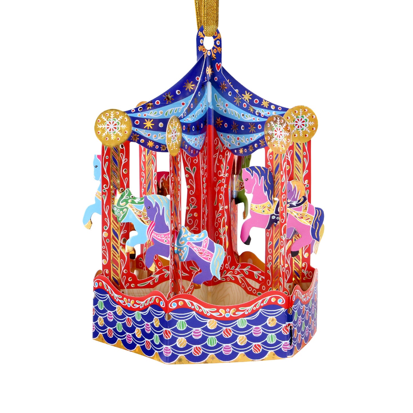 Carousel 16 x 15 x 4cm - Baubles 3D Pop Up Christmas Card Ornament Santoro