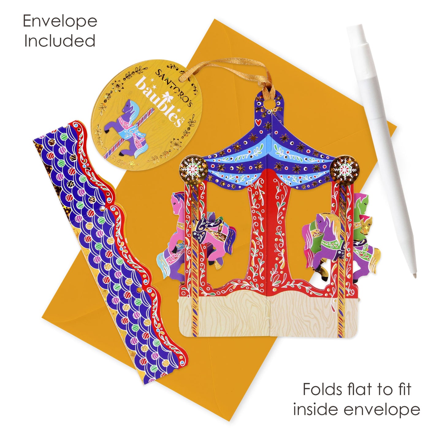 Carousel 16 x 15 x 4cm - Baubles 3D Pop Up Christmas Card Ornament Santoro
