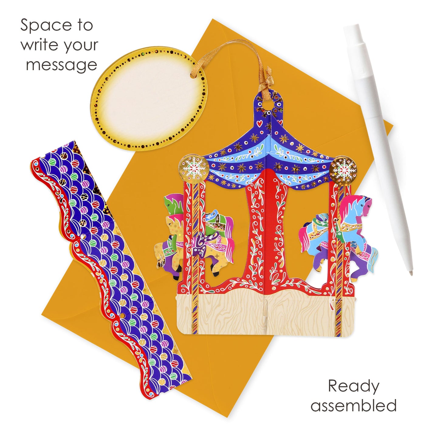 Carousel 16 x 15 x 4cm - Baubles 3D Pop Up Christmas Card Ornament Santoro