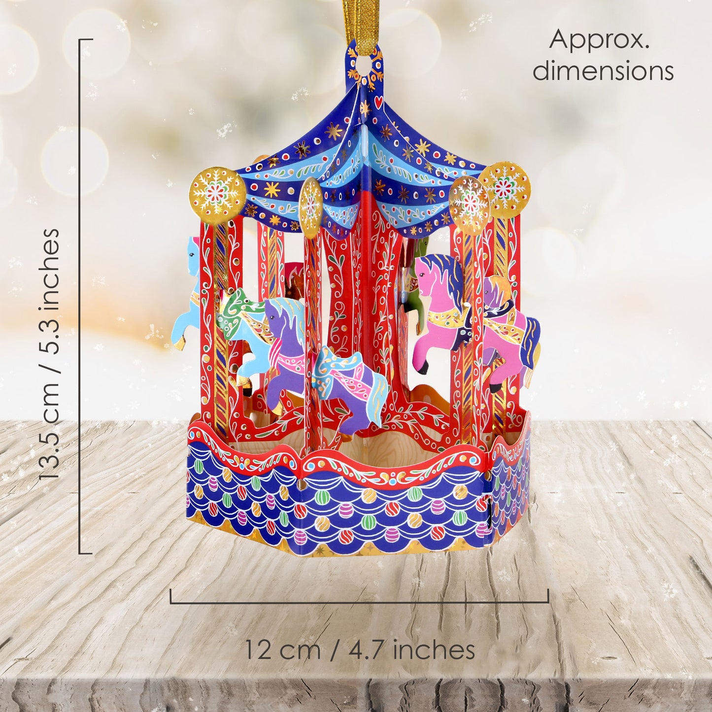 Carousel 16 x 15 x 4cm - Baubles 3D Pop Up Christmas Card Ornament Santoro