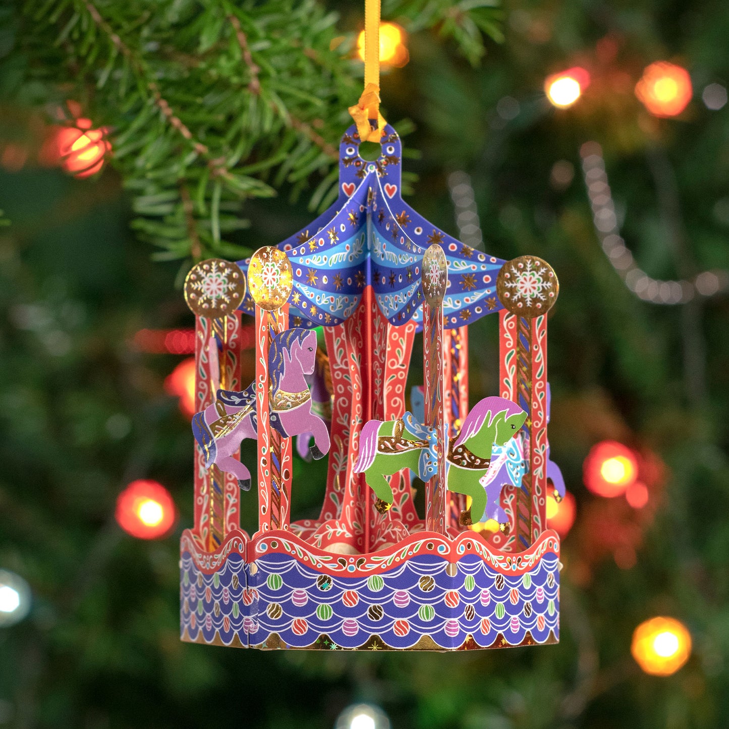 Carousel 16 x 15 x 4cm - Baubles 3D Pop Up Christmas Card Ornament Santoro