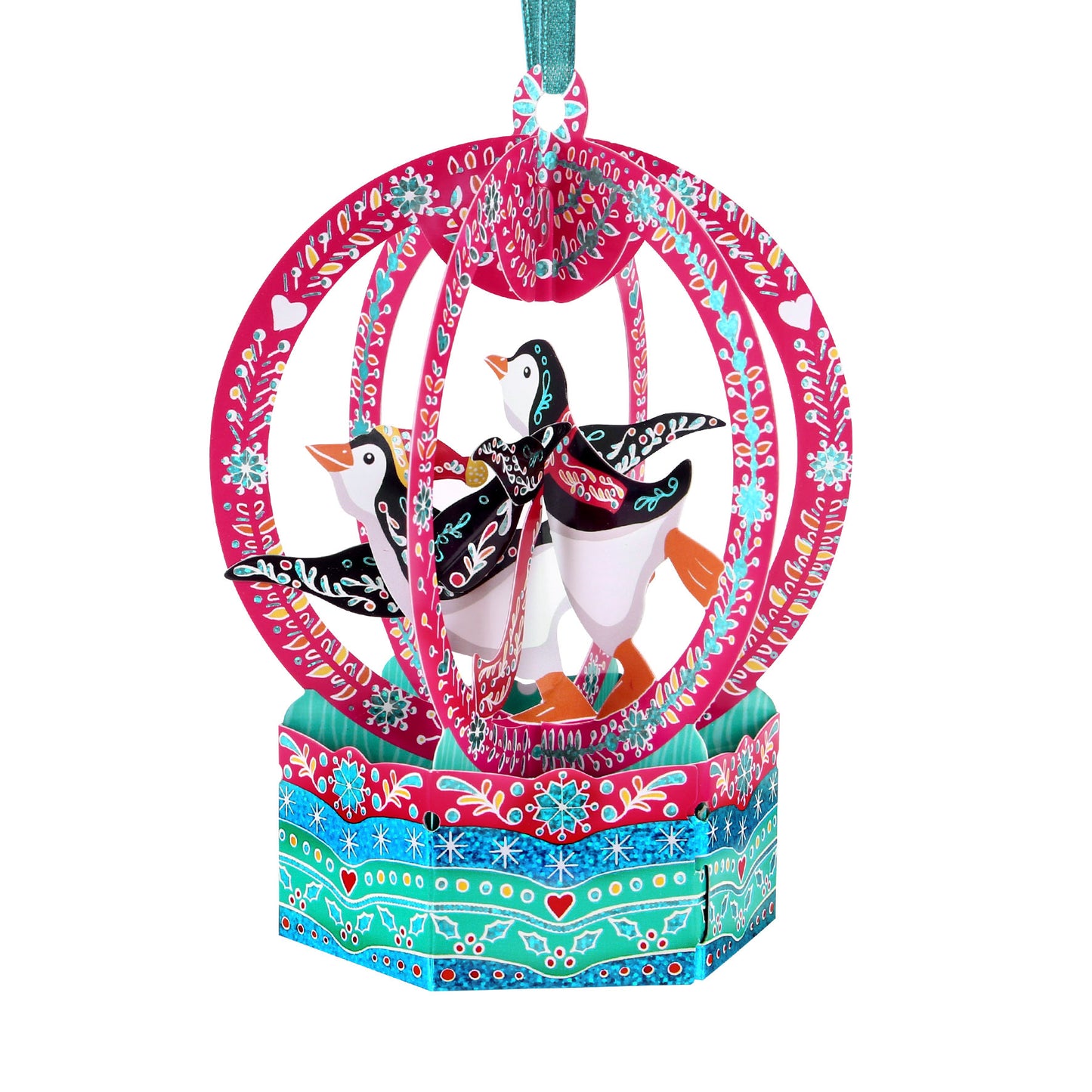 Snow Globe Penguins 17 x 15 x 4cm - Baubles 3D Pop Up Christmas Card Ornament Santoro