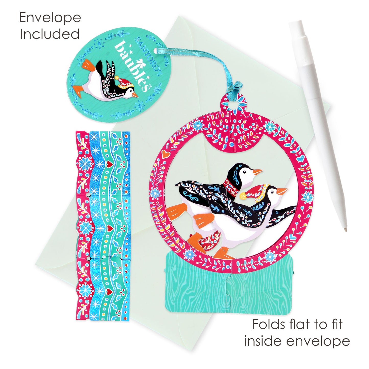 Snow Globe Penguins 17 x 15 x 4cm - Baubles 3D Pop Up Christmas Card Ornament Santoro