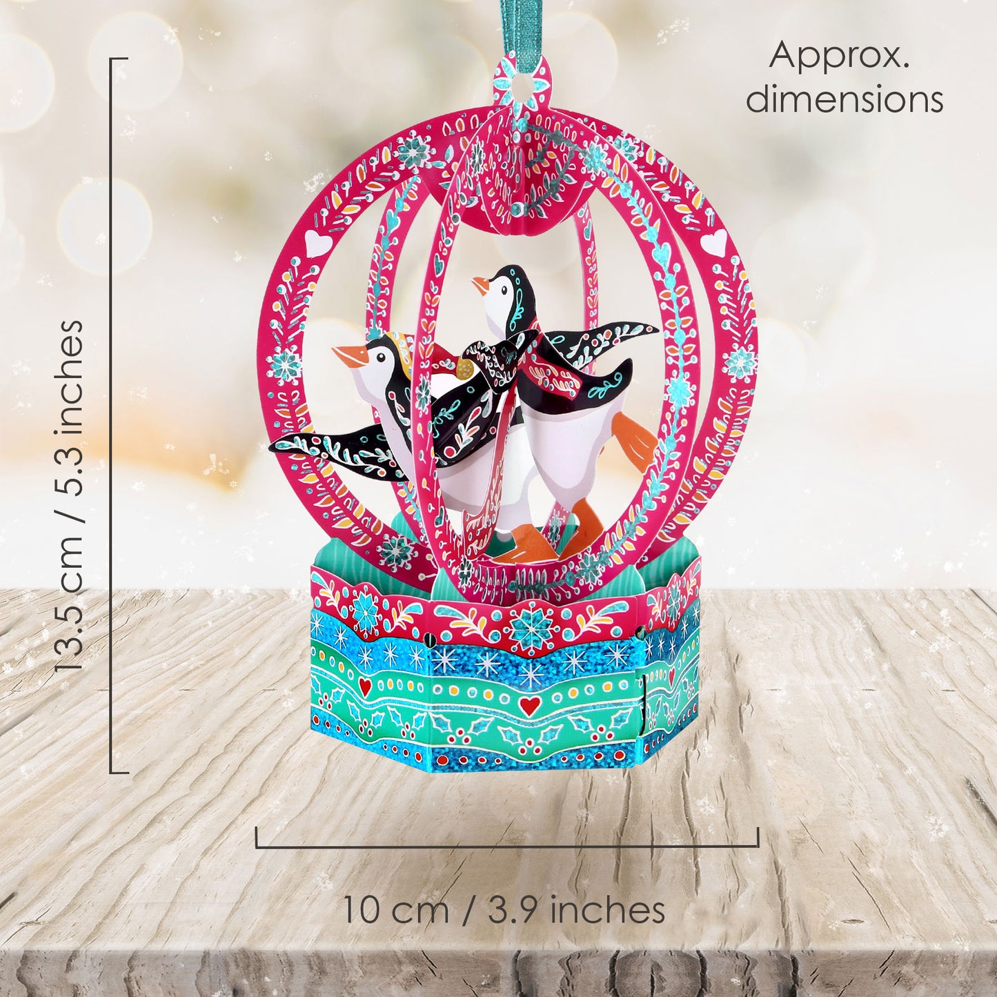 Snow Globe Penguins 17 x 15 x 4cm - Baubles 3D Pop Up Christmas Card Ornament Santoro