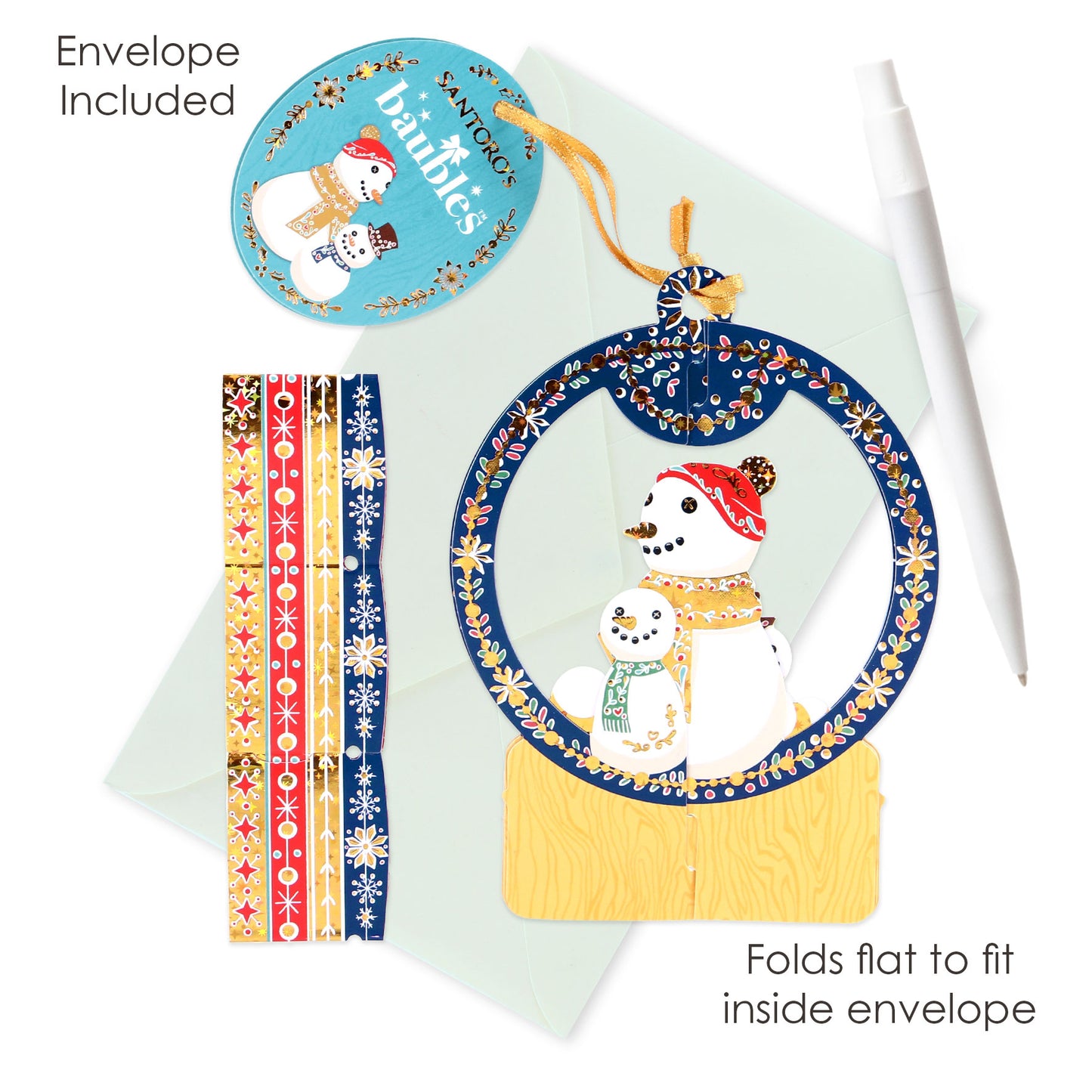 Snow Globe Snowmen 18 x 15 x 4cm - Baubles 3D Pop Up Christmas Card Ornament Santoro