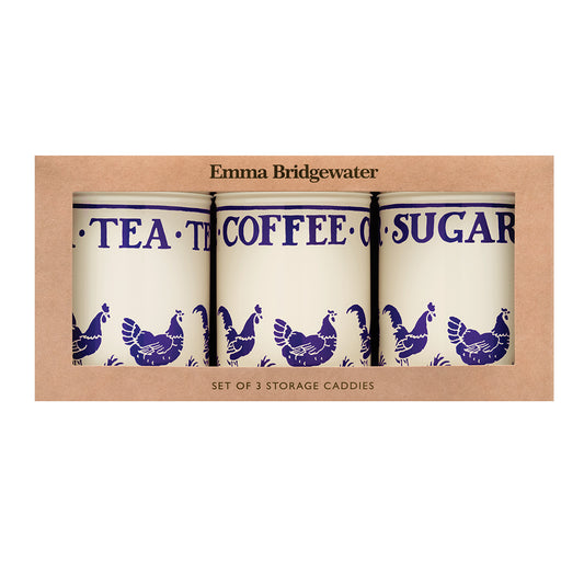 Emma Bridgewater - Blue Hens Set of 3 round tin caddies 106 (d) x 150mm