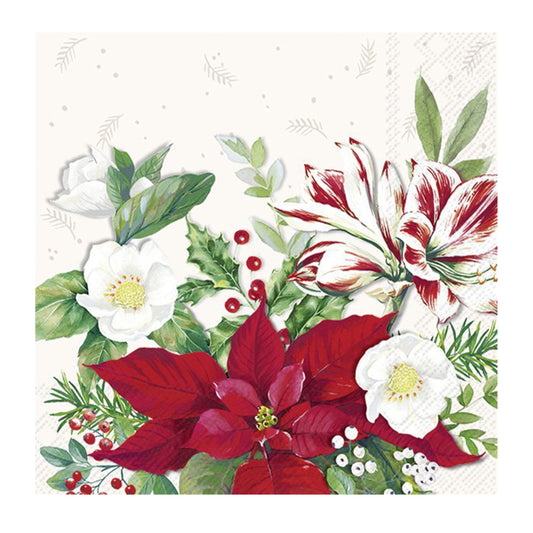 Christmas Florals Cocktail IHR Paper Table Napkins 25 cm or 10 inches square 3 ply