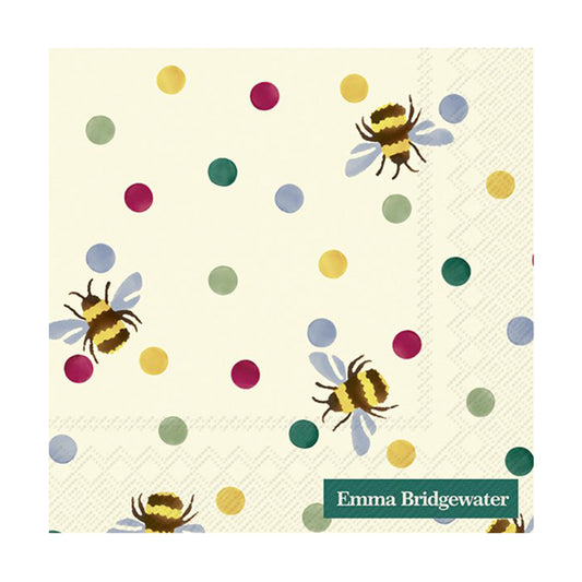 Emma Bridgewater Bumble Bee  and Dots IHR Paper Cocktail Napkins 25 cm 20 pack 3 ply