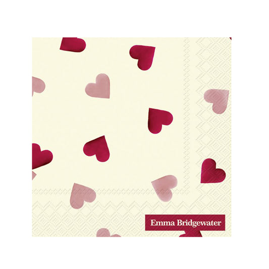 Emma Bridgewater Pink Hearts Cream Cocktail IHR Paper Table Napkins 25 cm or 10 inches square 3 ply