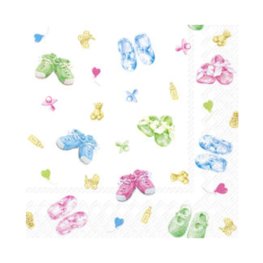 Baby Shoes All Over Green Cocktail IHR Paper Table Napkins 25 cm or 10 inches square 3 ply