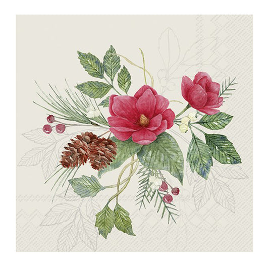 Christmas Flowers Cream Cocktail IHR Paper Table Napkins 25 cm or 10 inches square 3 ply